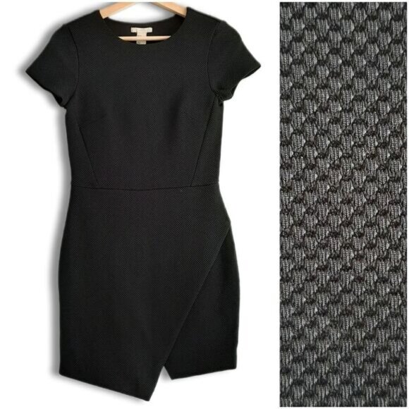H&M Textural Weave Fabric Crewneck Fitted Mini Dress Black Sz 4 - Picture 1 of 12